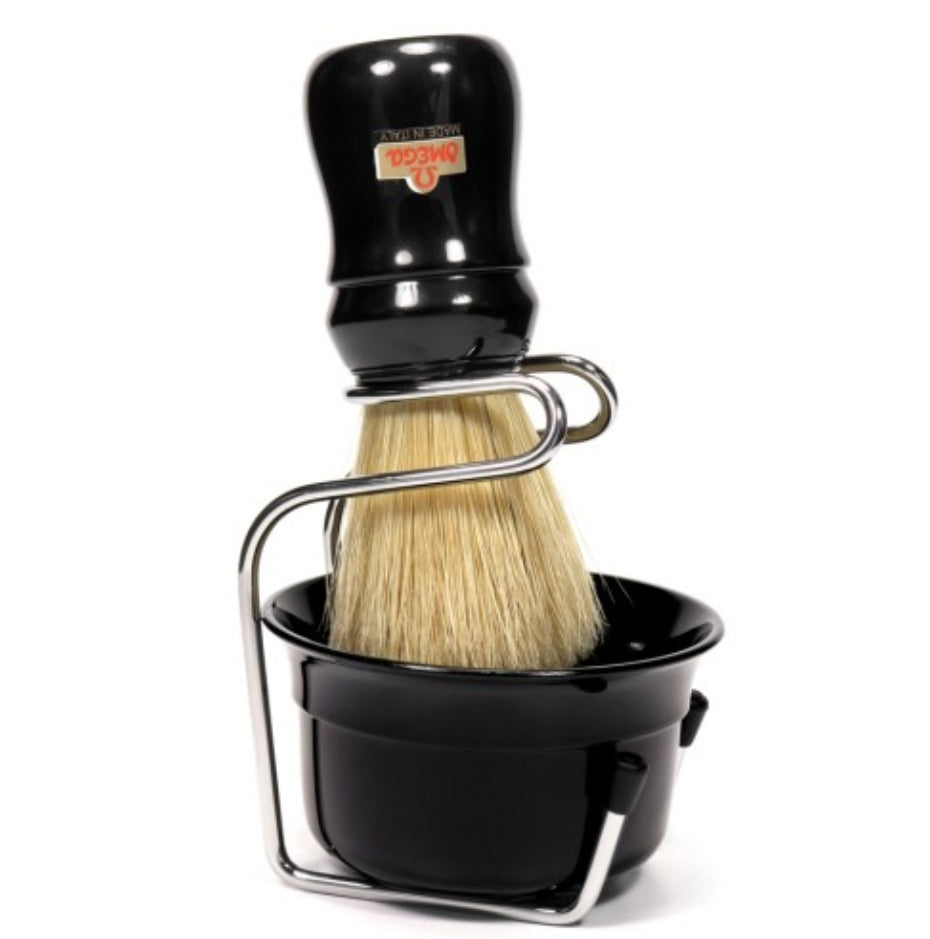 49.18 Omega Pure bristle shaving brush with bowl and stand