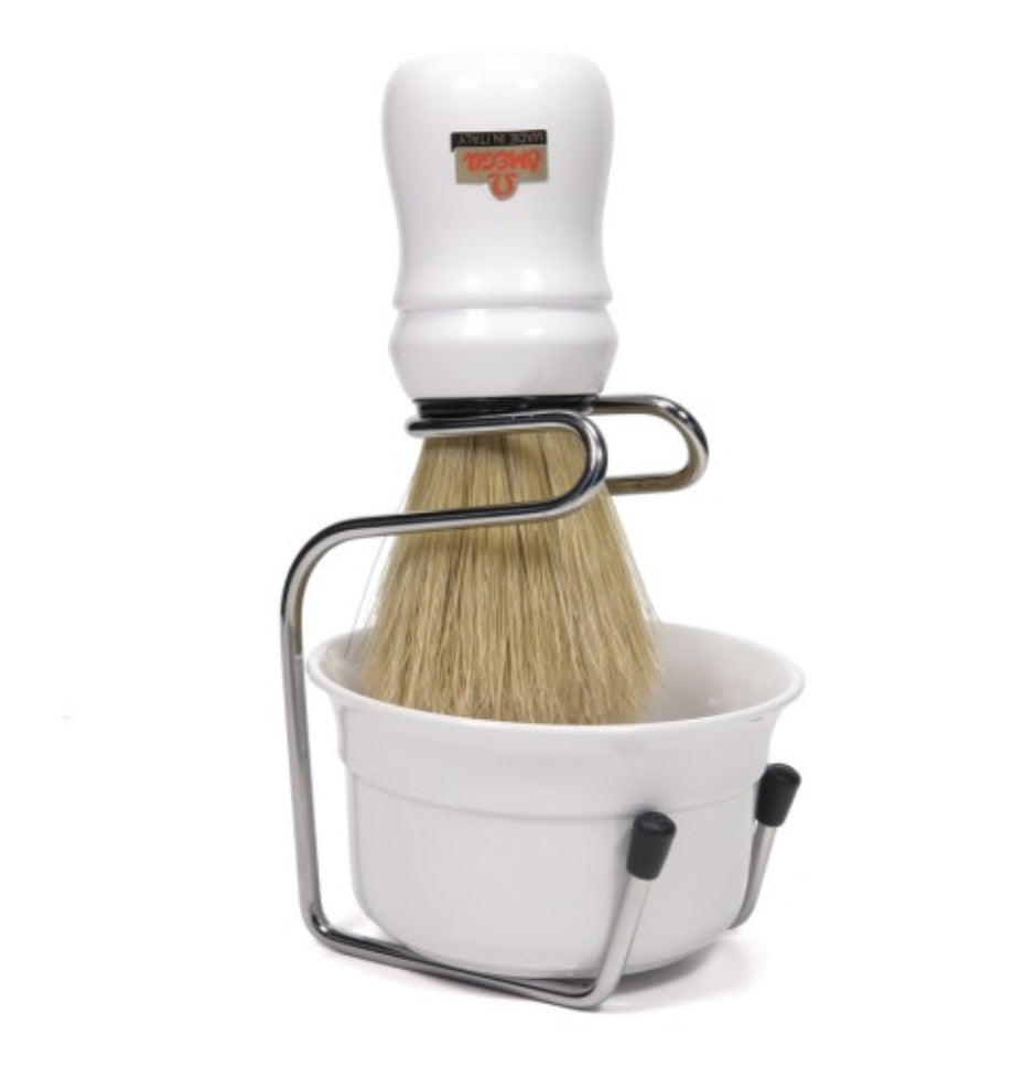 49.18 Omega Pure bristle shaving brush with bowl and stand