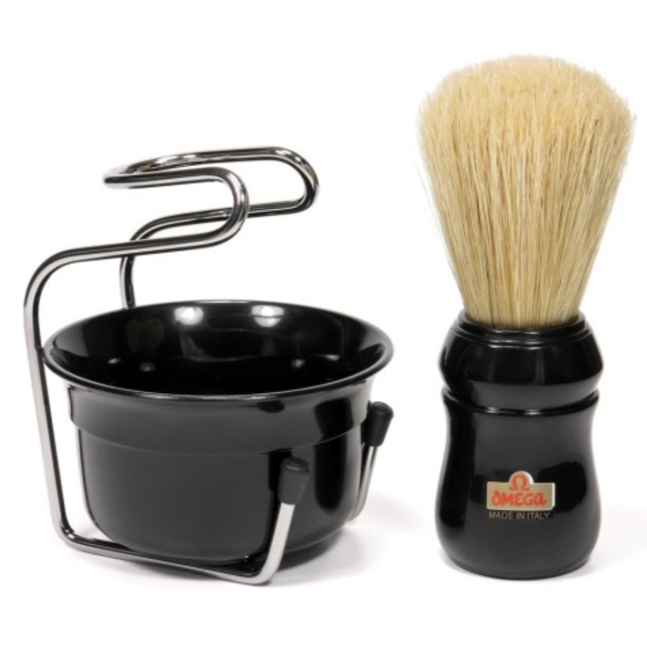 49.18 Omega Pure bristle shaving brush with bowl and stand