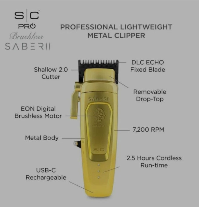 Gamma+ StyleCraft Saber 2.0 Brushless Motor Clipper Gold