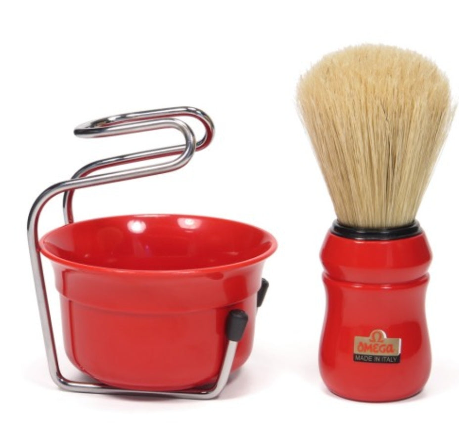 49.18 Omega Pure bristle shaving brush with bowl and stand