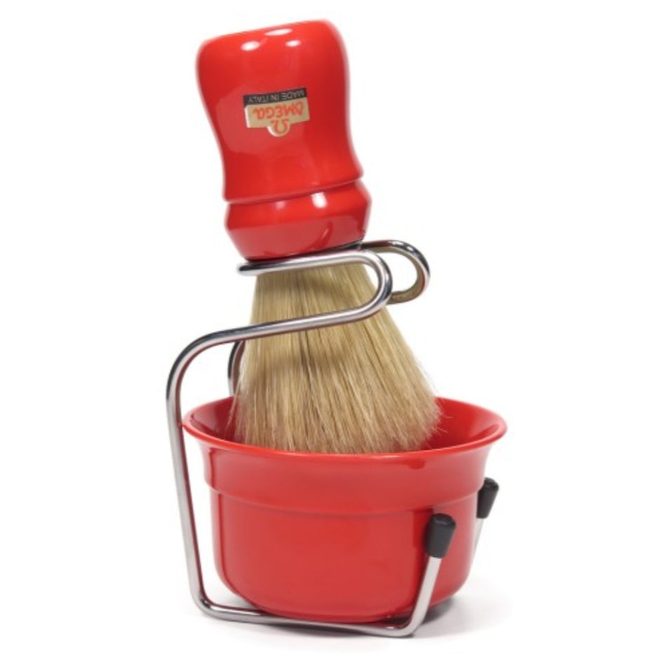 49.18 Omega Pure bristle shaving brush with bowl and stand