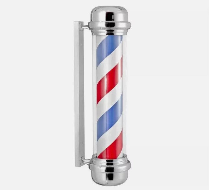 Barber Pole Light with silver metal frame - long