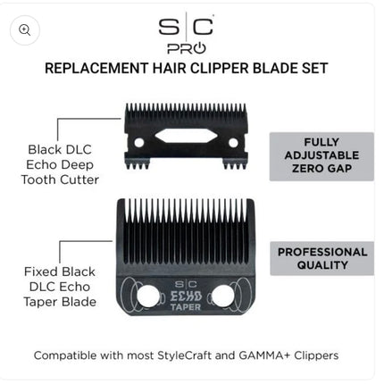 NEW STYLECRAFT CLIPPER BLADE SET - DLC FIXED ECHO TAPER BLADE WITH ECHO DEEP TOOTH CUTTER