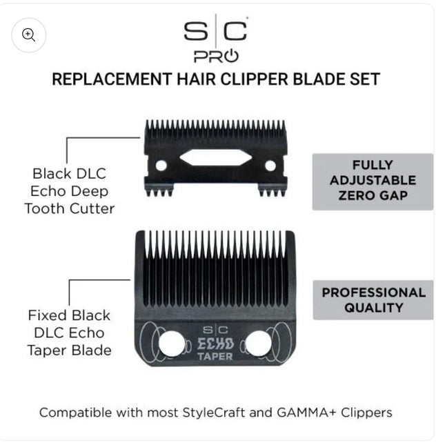 NEW STYLECRAFT CLIPPER BLADE SET - DLC FIXED ECHO TAPER BLADE WITH ECHO DEEP TOOTH CUTTER
