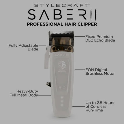 Gamma+ StyleCraft Saber 2.0 Digital Brushless Motor Clipper – White (Limited Edition)