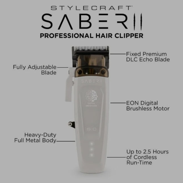 Gamma+ StyleCraft Saber 2.0 Digital Brushless Motor Clipper – White (Limited Edition)