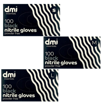DMI Black Nitrile Gloves (S, M, L sizes)