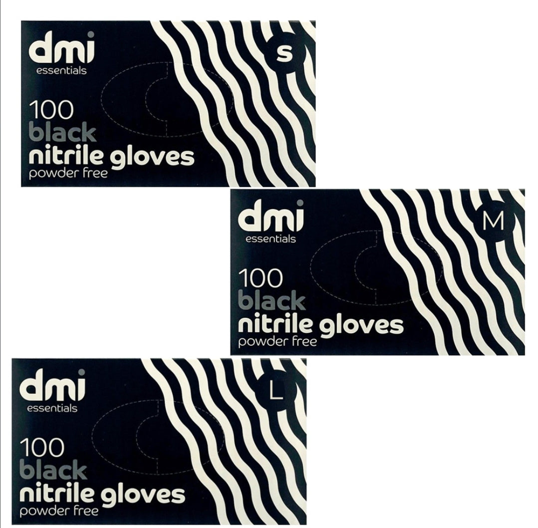 DMI Black Nitrile Gloves (S, M, L sizes)