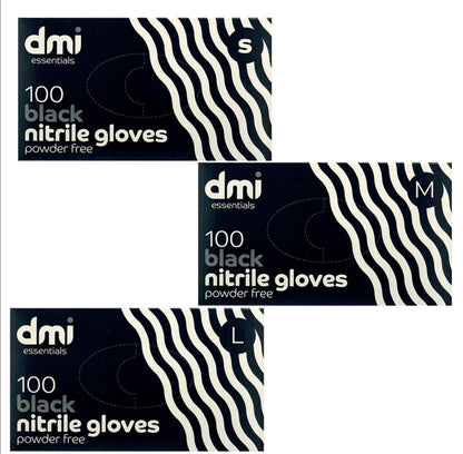 DMI Black Nitrile Gloves (S, M, L sizes)