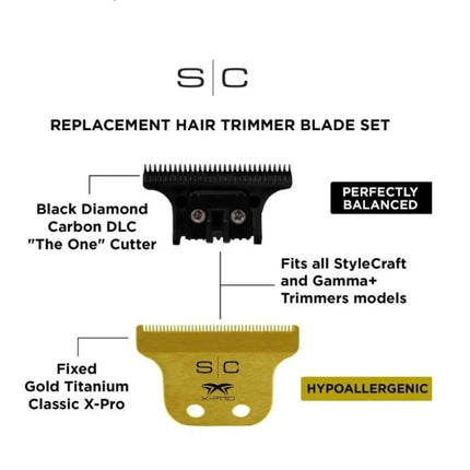 Gamma+ StyleCraft The One Classic X-Pro Trimmer Blade Set Gold