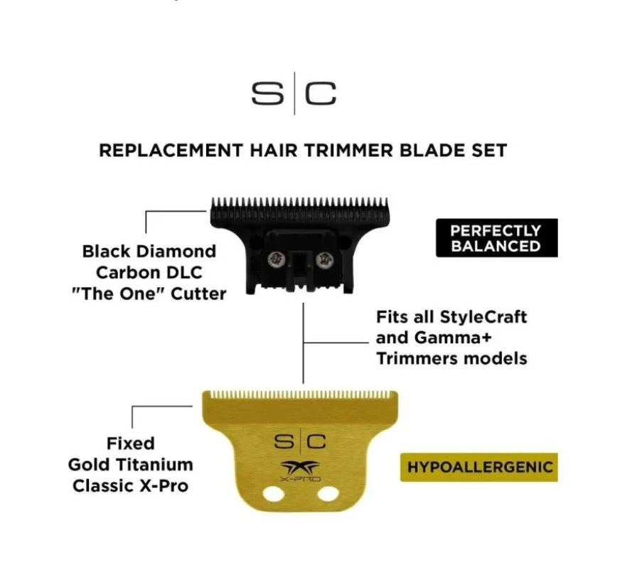 Gamma+ StyleCraft The One Classic X-Pro Trimmer Blade Set Gold