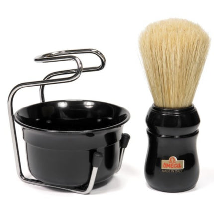 49.18 Omega Pure bristle shaving brush with bowl and stand
