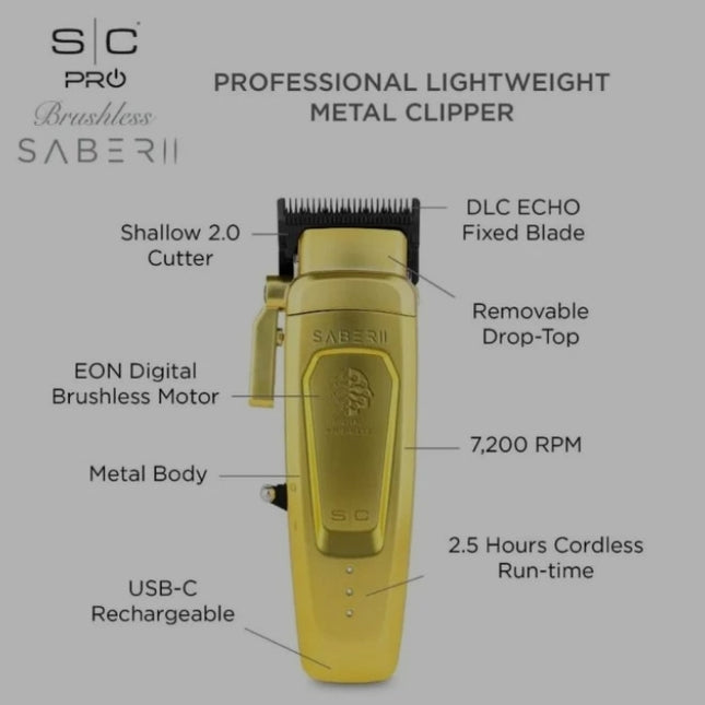 Gamma+ StyleCraft Saber 2.0 Brushless Motor Clipper Gold