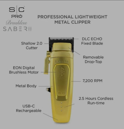 Gamma+ StyleCraft Saber 2.0 Brushless Motor Clipper Gold