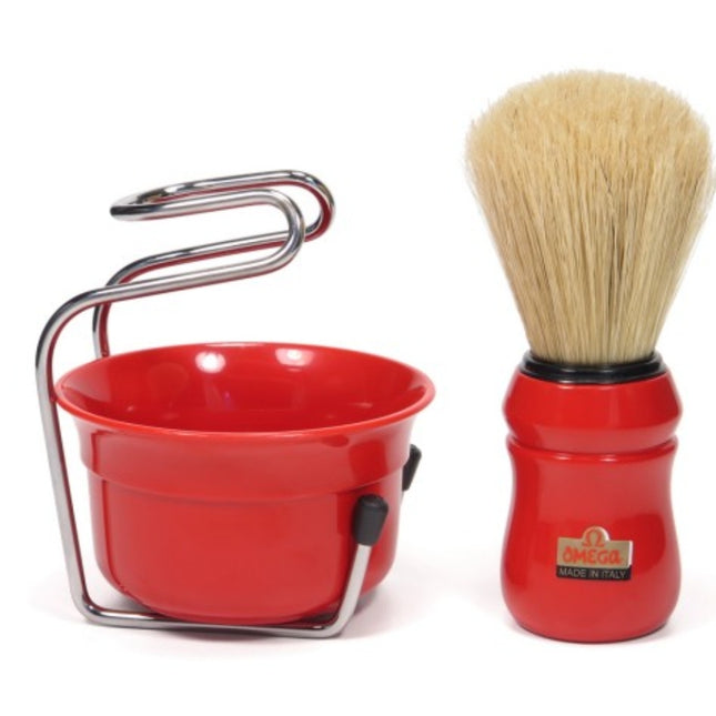 49.18 Omega Pure bristle shaving brush with bowl and stand